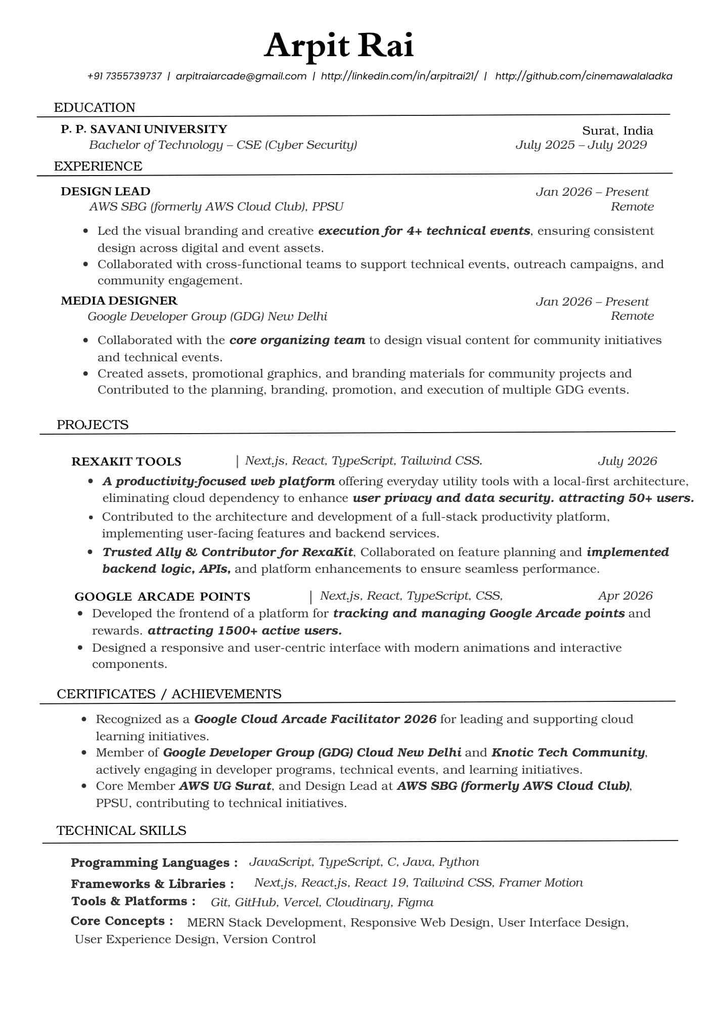 Arpit Rai Resume — Frontend Developer & UI/UX Designer